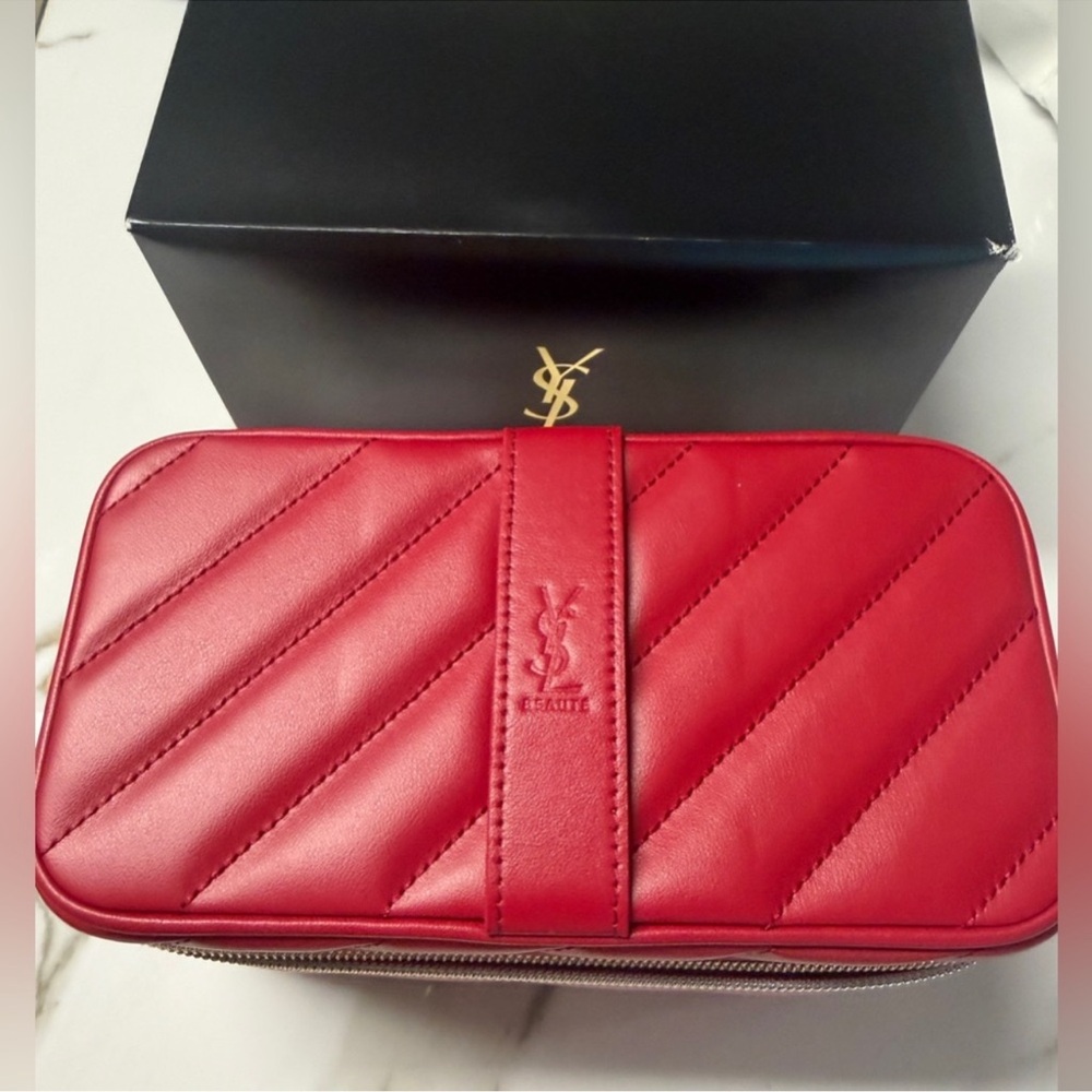 YSL Quilted Red Leather Cosmetic Case with Gold Hardware NEW - Picture 2 of 9